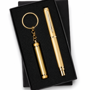 Premium Metallic Gold Executive Pen & Keychain Gift Set