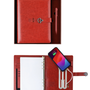 Premium Wireless Charging Leather Executive Organizer Gift Set – Red