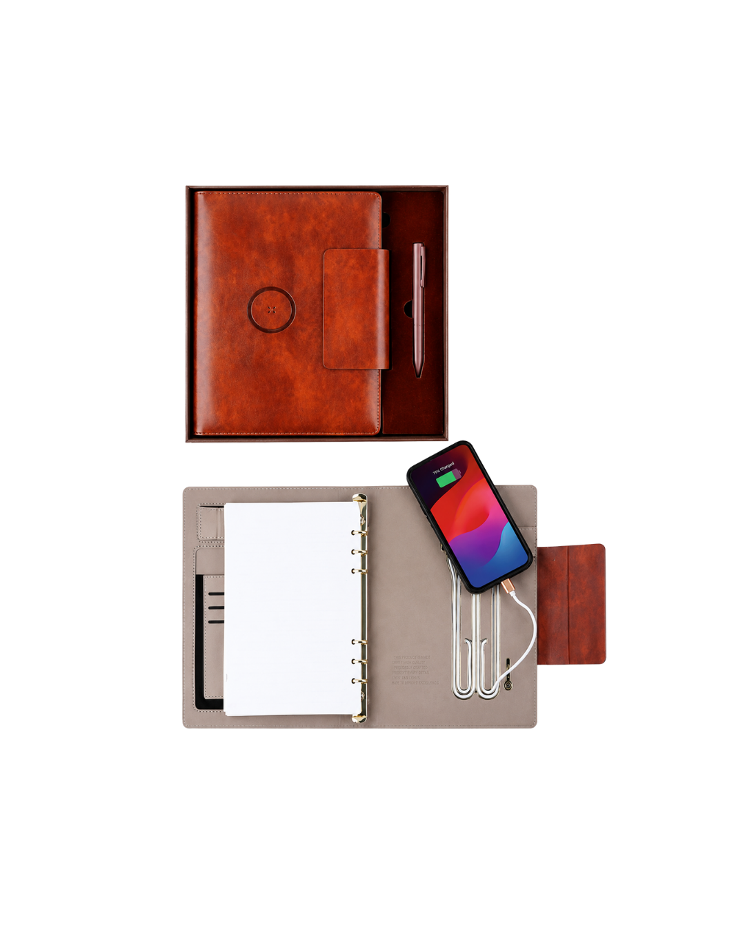 Premium Wireless Charging Leather Organizer Gift Set