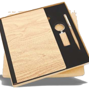 RC - 3 in 1 Wooden Diary with Keychain Set - DKP - 417 - Wooden Natural