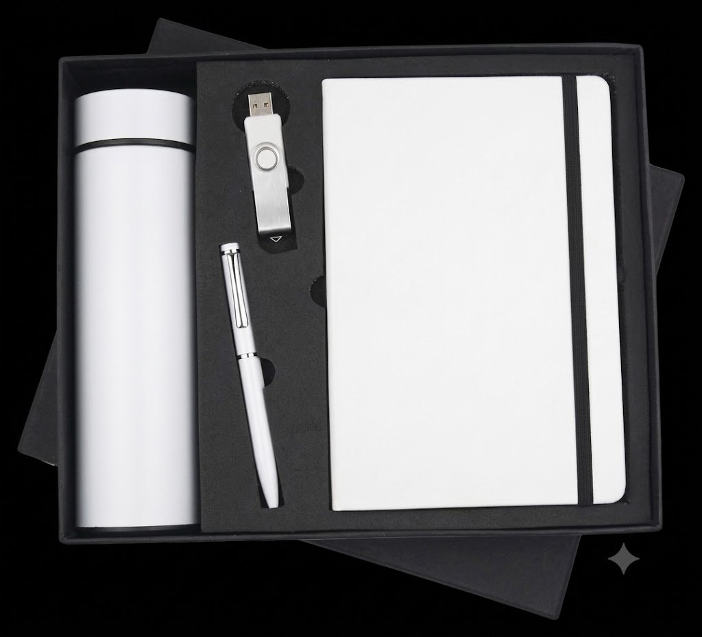 RC - 4 in 1 Bottle Pendrive Elastic Diary Set - DBPP - 513 - White