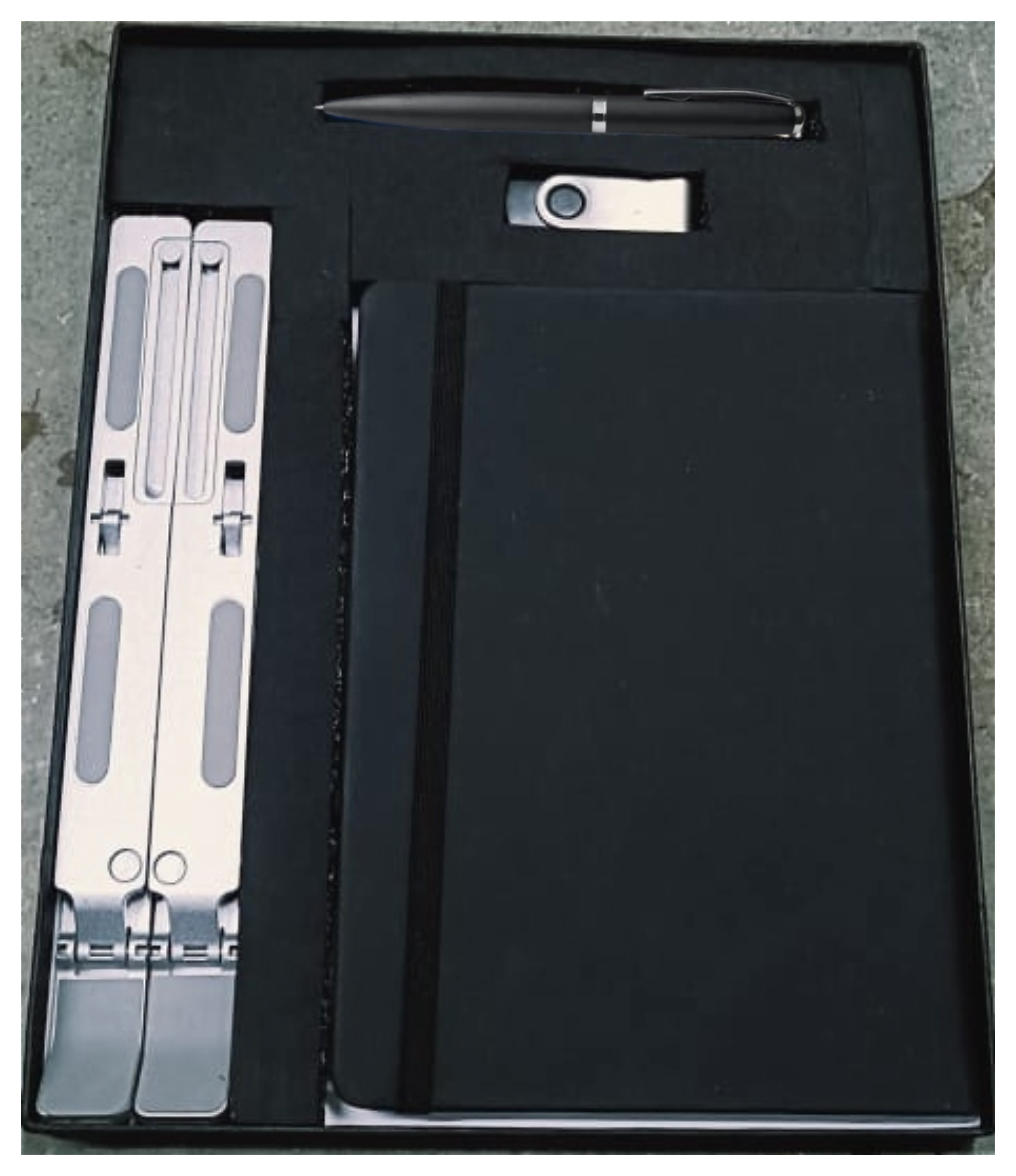 RC - 4 in 1 Elastic Diary Pendrive Laptop Stand Pen Set - DLPP - 537 - Black