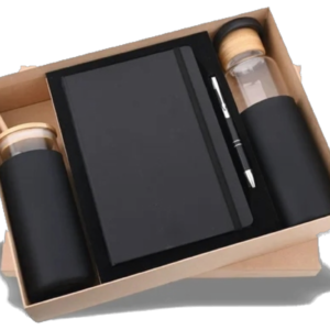 RC - 4 in 1 Glass Cup Glass Bottle Elastic Diary Pen Set - DCBP - 519 - Black